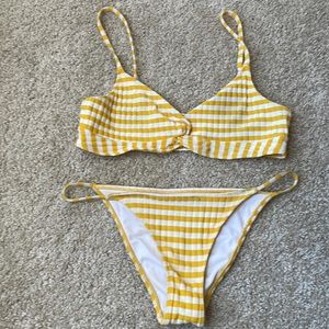 LA Hearts yellow striped twist front cheeky bikini size small